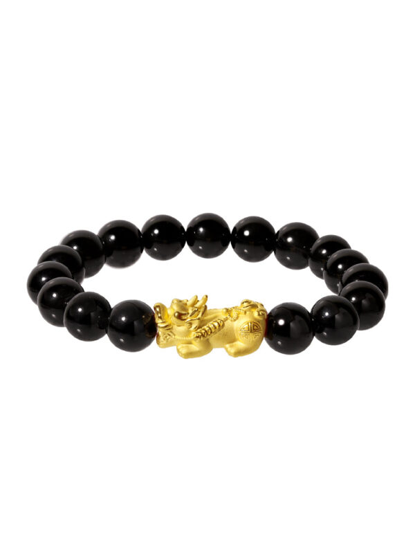 TOMEI Pixiu Black Agate Bracelet, Yellow Gold 999