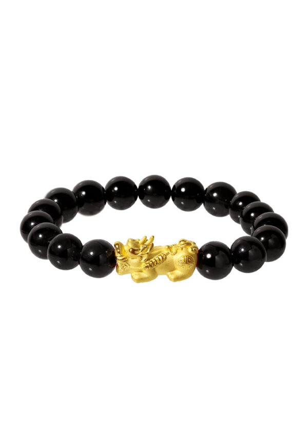 TOMEI Pixiu Black Agate Bracelet, Yellow Gold 999
