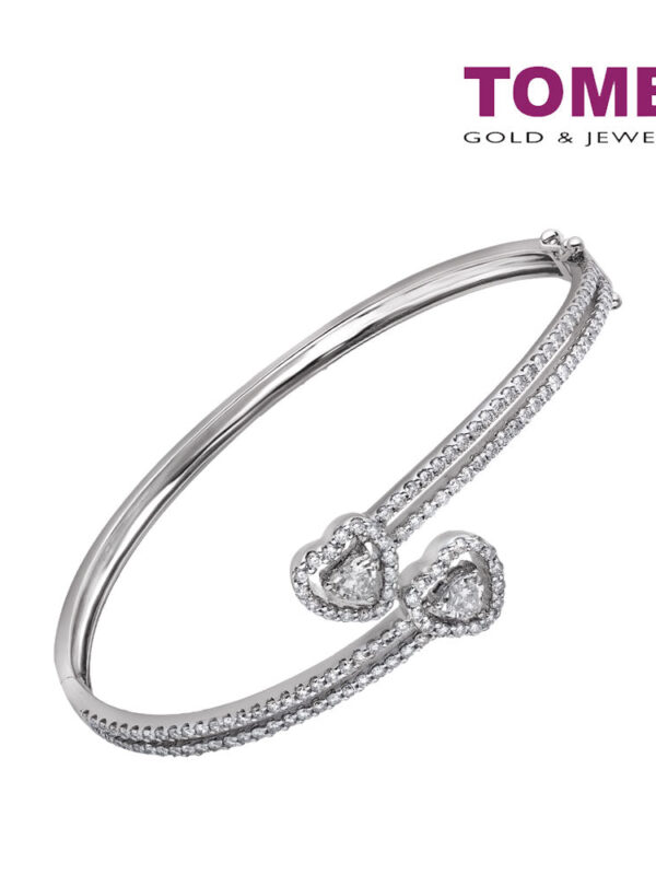 TOMEI Dwi-Hearts Diamond Bangle, White Gold 750 (B0303)