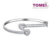 TOMEI Dwi-Hearts Diamond Bangle, White Gold 750 (B0303)