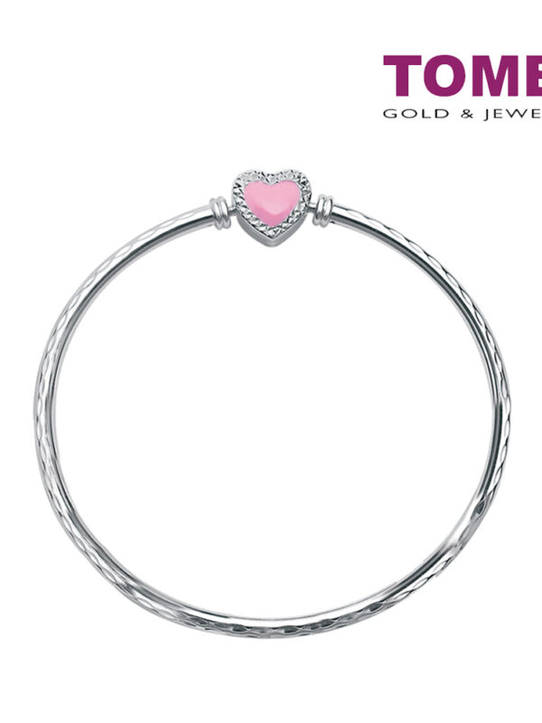 TOMEI Chomel Pink Heart Bangle, White Gold 585 (CHO-B1036)