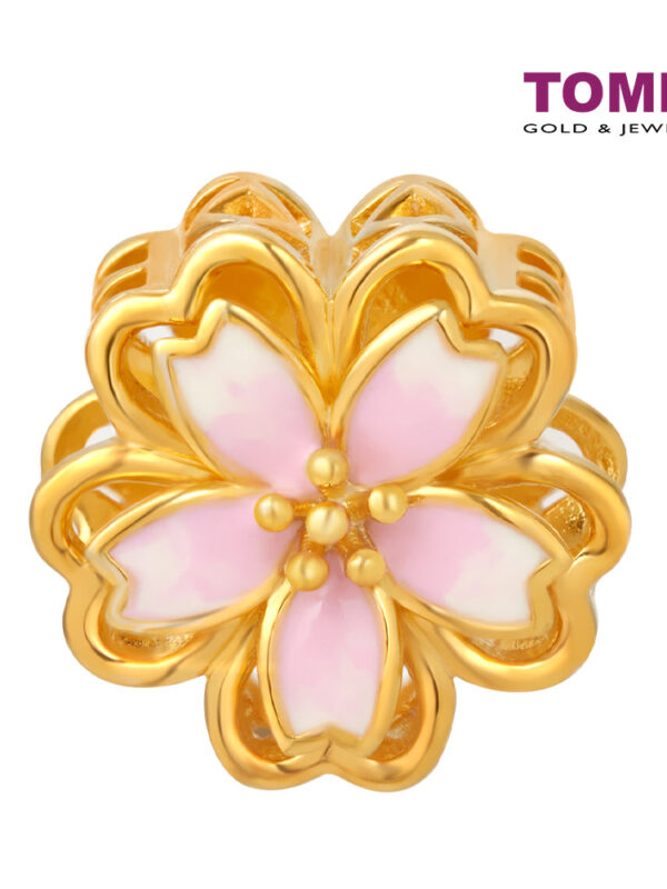 TOMEI Pinkish White Flower Charm, Yellow Gold 916