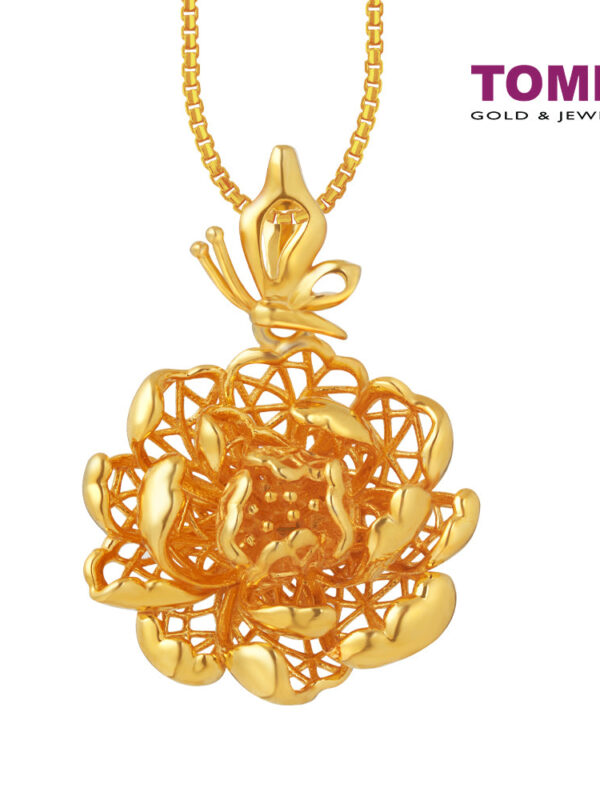 TOMEI Blooming Peony Flower Pendant, Yellow Gold 916