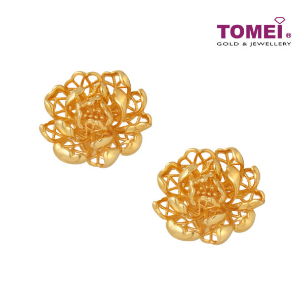 TOMEI Blooming Peony Flower  Earrings, Yellow Gold 916