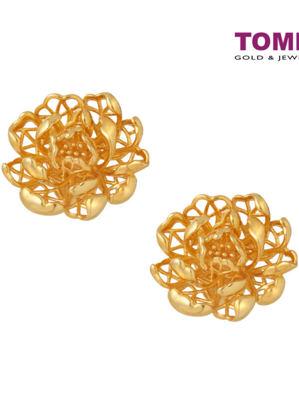 TOMEI Blooming Peony Flower  Earrings, Yellow Gold 916