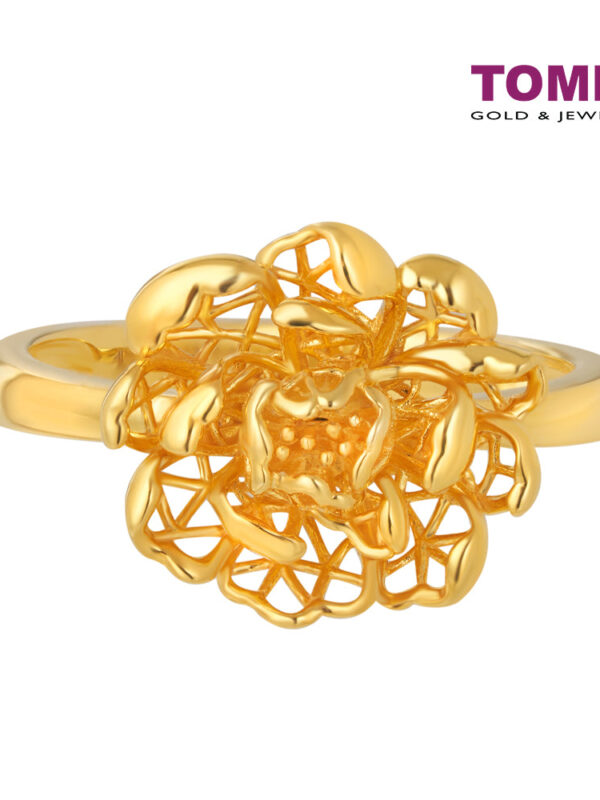 TOMEI Blooming Peony Flower Ring, Yellow Gold 916