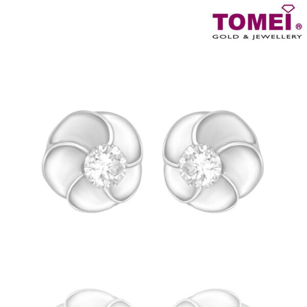 Swirl Flower Diamond Earrings | Tomei White Gold 375 (9K) (E1155)
