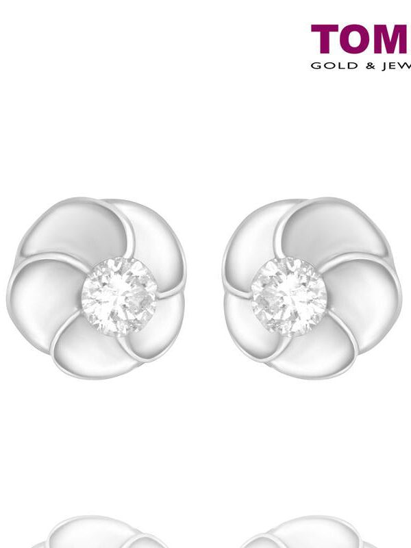 Swirl Flower Diamond Earrings | Tomei White Gold 375 (9K) (E1155)