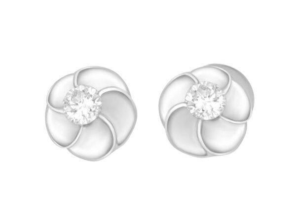 Swirl Flower Diamond Earrings | Tomei White Gold 375 (9K) (E1155)