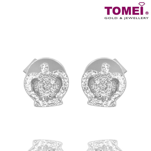 TOMEI Diamond Crown Earrings, White Gold 375 (9K)  (E1706)