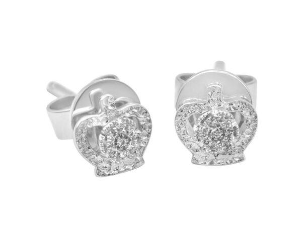 TOMEI Diamond Crown Earrings, White Gold 375 (9K)  (E1706)