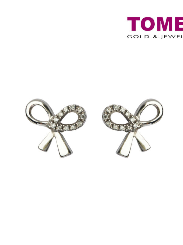 Diamond Earrings of Satin Silk and Dazzling Diamantes Ribband | Tomei White Gold 375 (9K) (E1439)