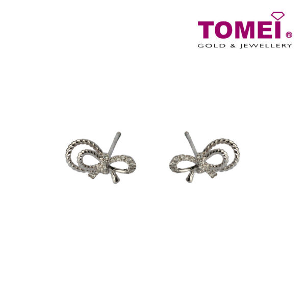 Diamond Earrings of Ribband in Butterfly Motion | Tomei White Gold 375 (9K) (E073691)