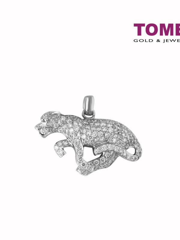 TOMEI Energetic Leopard Pendant, Diamond White Gold 750