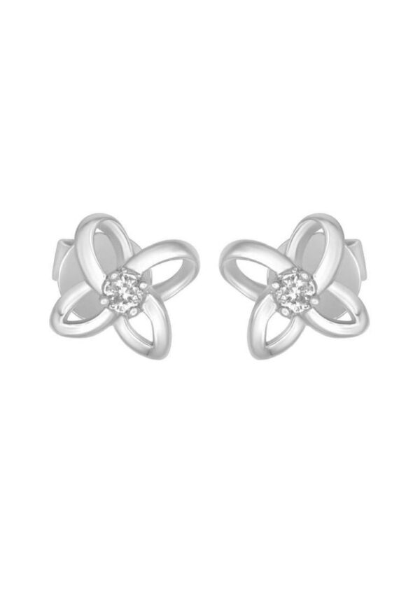 Tomei "Four Petal Flower" Diamond Earrings, White Gold 585