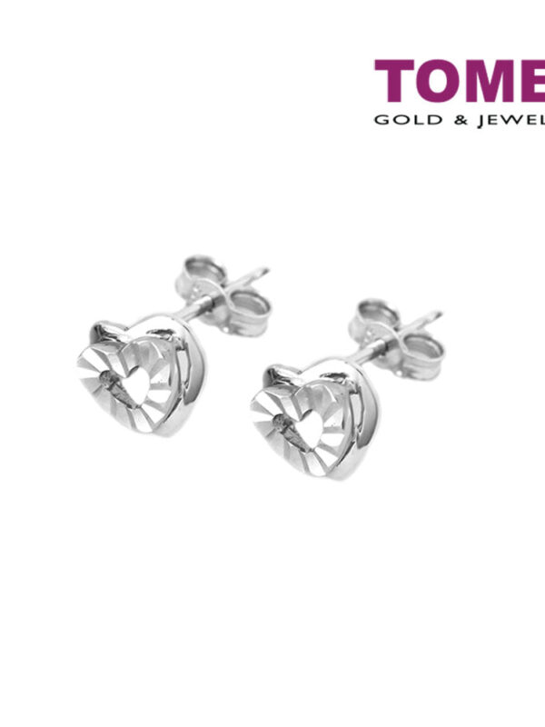TOMEI Lovingly Luminous Hearts Duo Earrings, White Gold 585 (E2023)