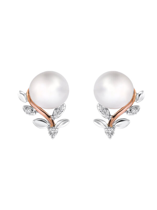 TOMEI Pearl Earrings, White+Rose Gold 585