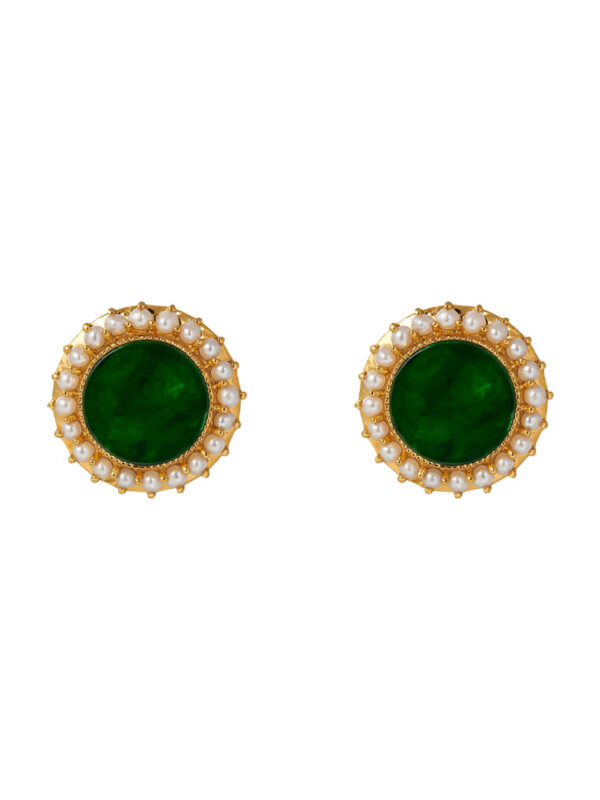TOMEI Jadeide with Pearls Earrings, Yellow Gold 750