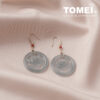 TOMEI Circular Flower Carving Jade A Dangling Earrings, Grey-White I Yellow Gold 375 (ZN-16)