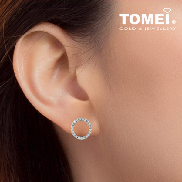 Glowing Circle Diamond Earrings | Tomei White Gold 375 (9K) (E1032)