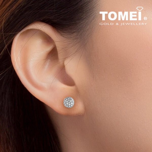 TOMEI Classic Ball Diamond Earrings, White Gold 375 (E1179)