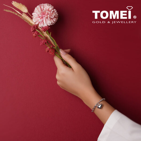TOMEI Heart Charm Bracelet, White Gold 585