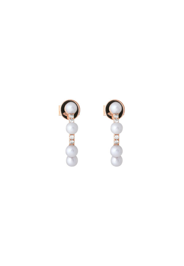 TOMEI Minimalist Pearl Earrings, White/Rose Gold 750