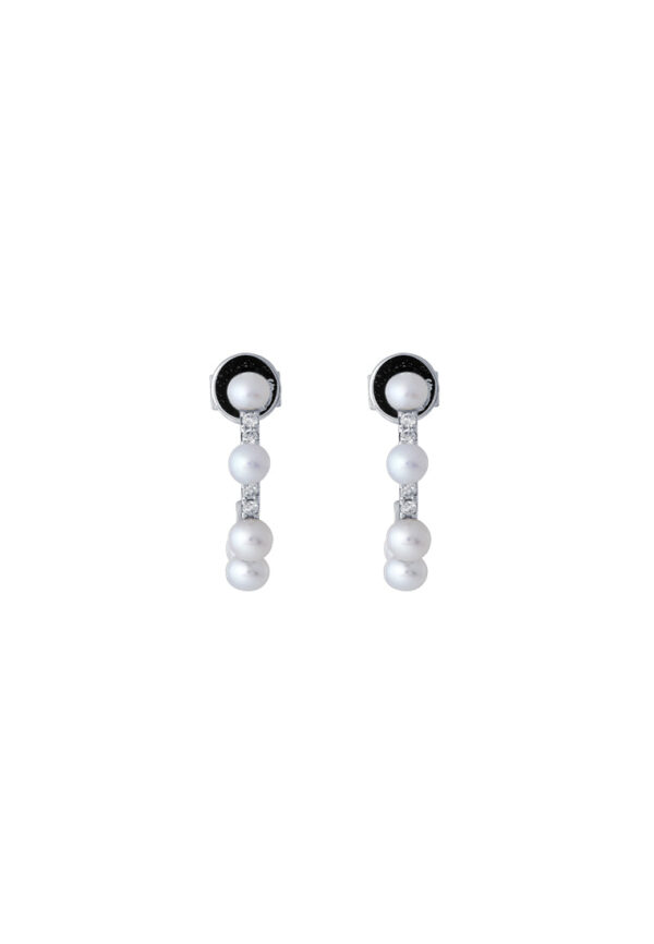 TOMEI Minimalist Pearl Earrings, White/Rose Gold 750