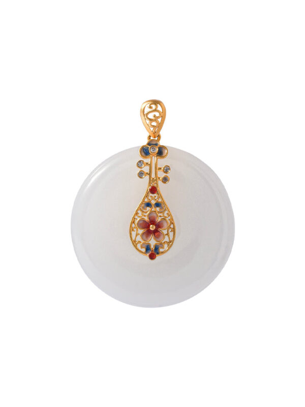 TOMEI Nephrite Collection Lute Pendant, Yellow Gold 750