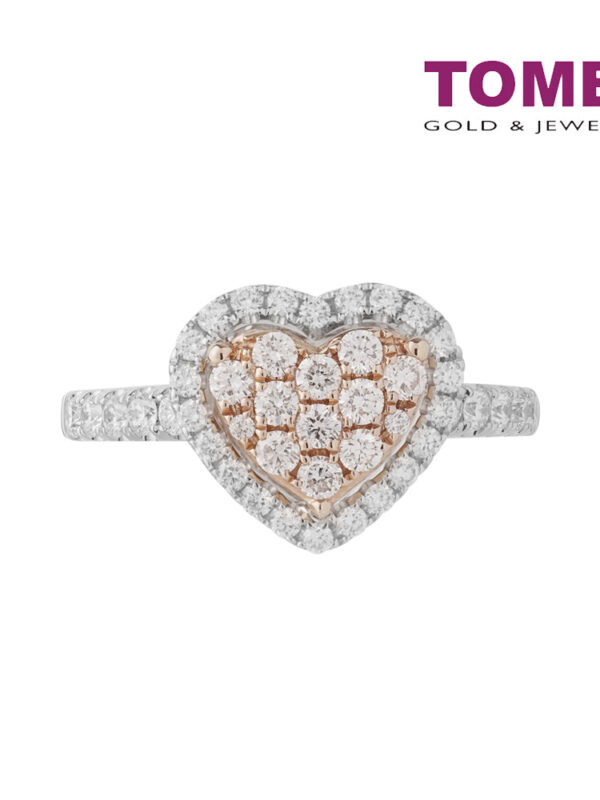 TOMEI Dual Tone Heart Diamond Ring, White+Rose Gold 750