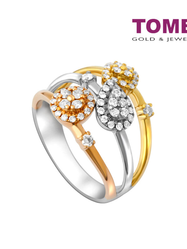 TOMEI Morning Mist Tri-Tone Diamond Ring, White+Rose+Yellow Gold 750 (R4746)