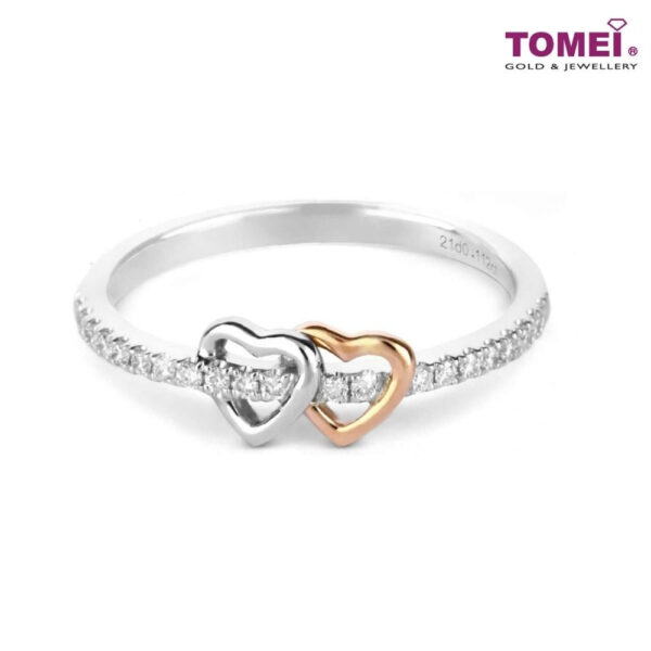 TOMEI Glamorous Spectacle of Intertwined Hearts Diamond Ring | White Gold & Rose Gold 585 (14K) (R4870)