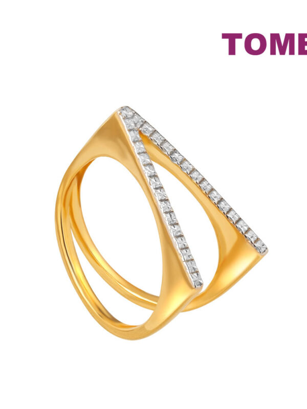 TOMEI Diamond Cut Collection Glimmering V Shape Ring, Yellow Gold 916