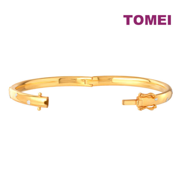 TOMEI Diamond Cut Collection Studded Bangle, Yellow Gold  916