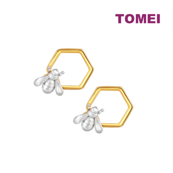 TOMEI Lusso Italia Dual-Tone Bee on Honeycomb Earrings, Yellow Gold 916