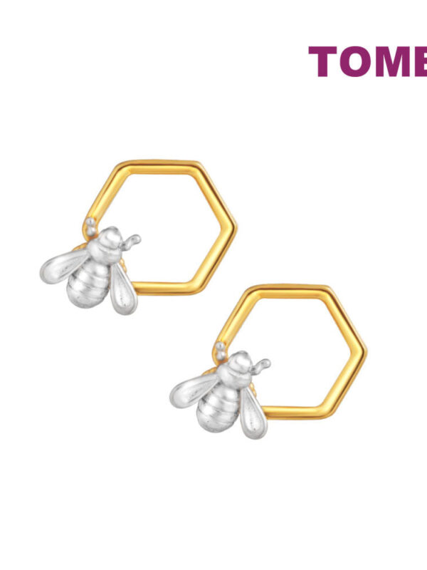 TOMEI Lusso Italia Dual-Tone Bee on Honeycomb Earrings, Yellow Gold 916
