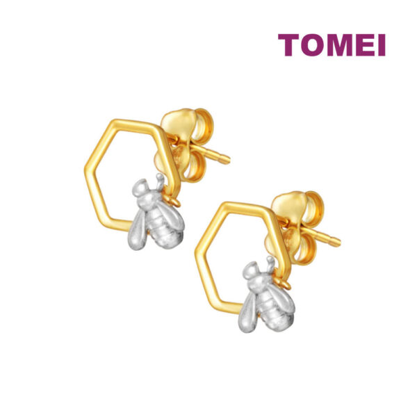 TOMEI Lusso Italia Dual-Tone Bee on Honeycomb Earrings, Yellow Gold 916