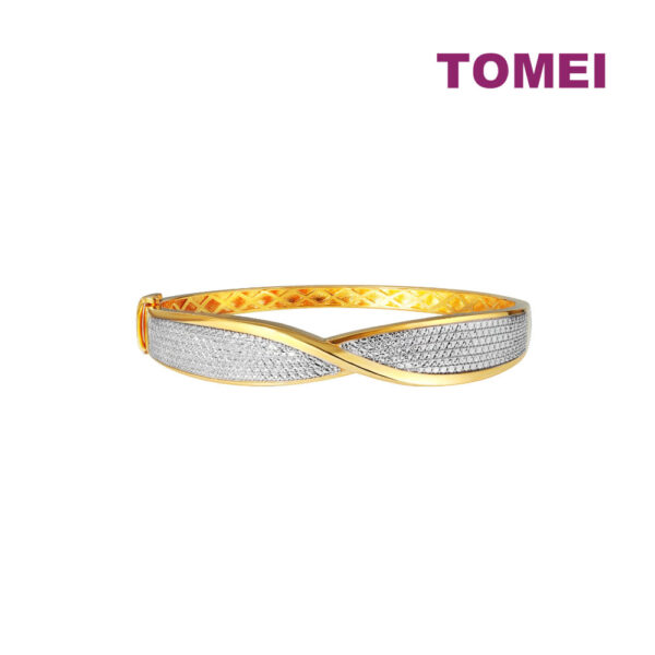 TOMEI Diamond Cut Collection Criss-Cross Bangle, Yellow Gold 916