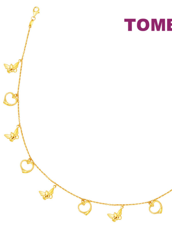 TOMEI Lusso Italia Butterfly & Heart Anklet, Yellow Gold 916