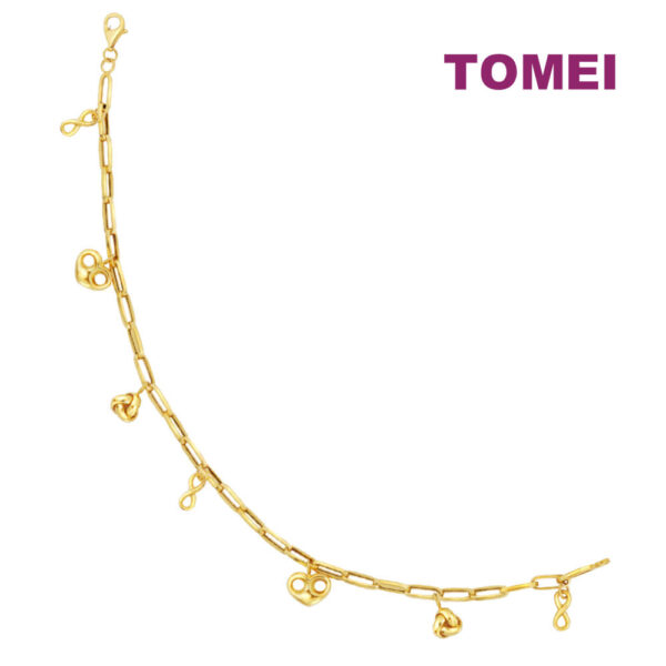 TOMEI Lusso Italia Infinity Love & Knot Anklet, Yellow Gold 916