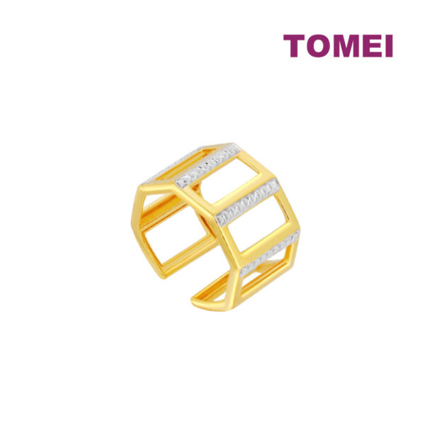 TOMEI Diamond Cut Collection Rectangle Wide Ring, Yellow Gold 916