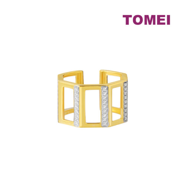 TOMEI Diamond Cut Collection Rectangle Wide Ring, Yellow Gold 916