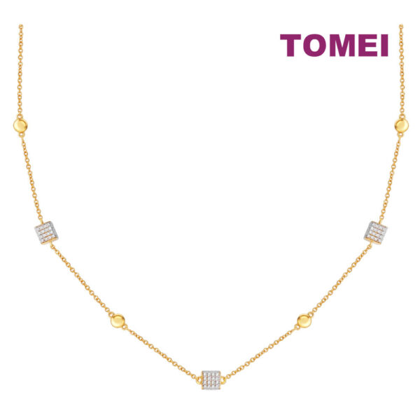 TOMEI Diamond Cut Collection Necklace With Cube, Yellow Gold 916