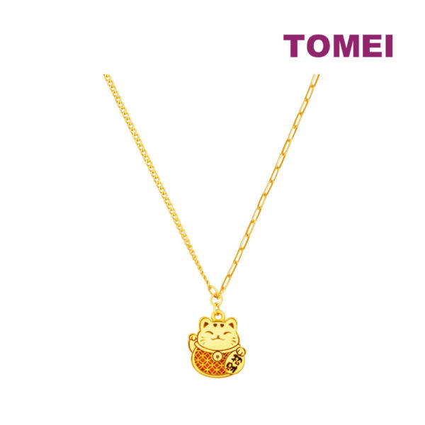 TOMEI Maneki-neko Necklace, Yellow Gold 999