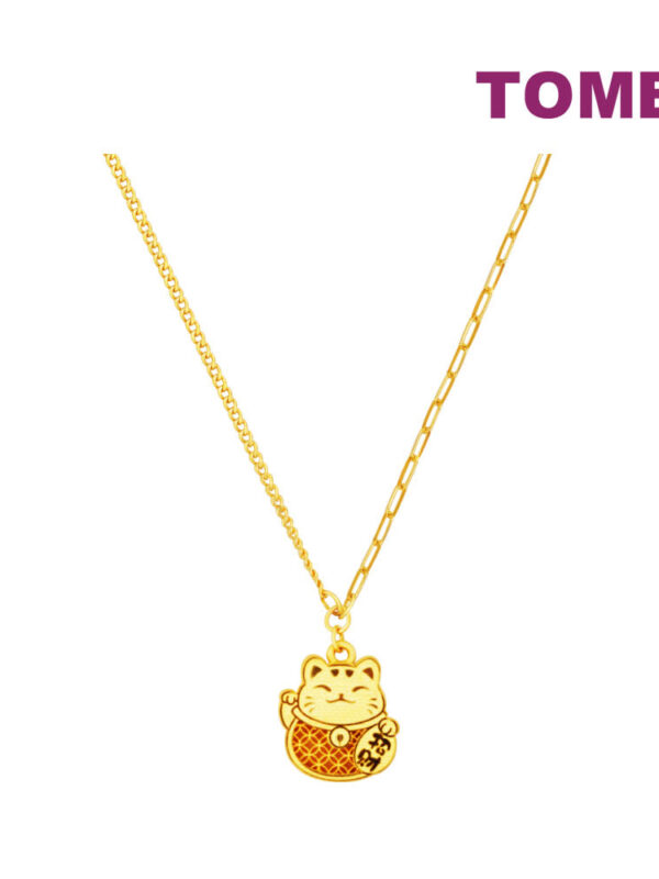 TOMEI Maneki-neko Necklace, Yellow Gold 999