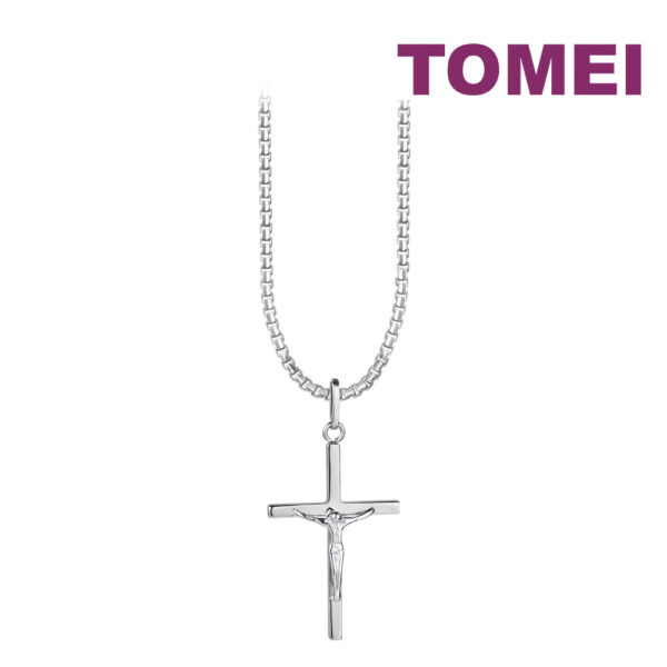 TOMEI Jesus Cross Pendant, White Gold 750