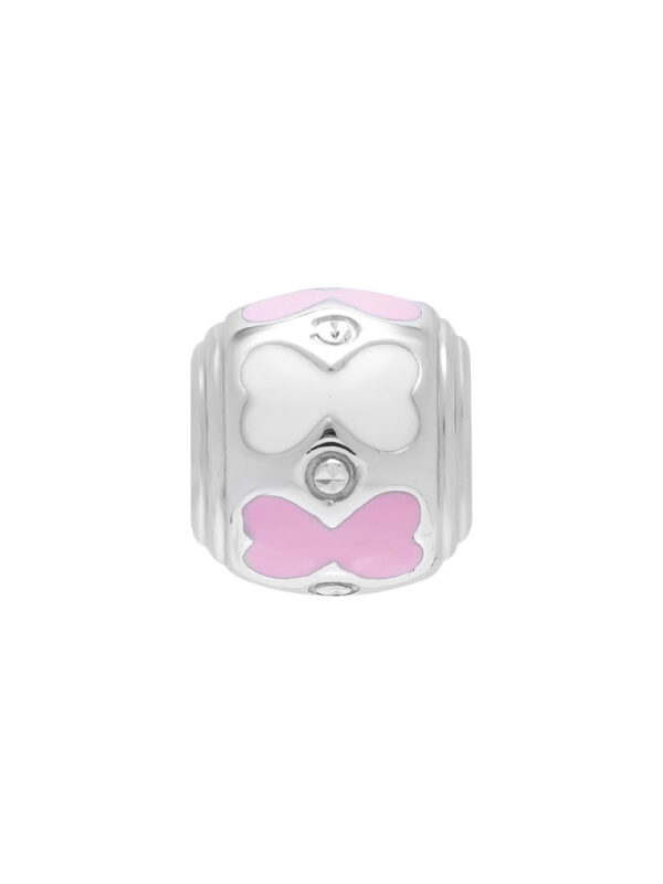 TOMEI Pink & White Ribbon Charm, White Gold 585