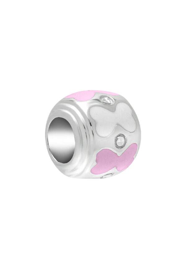 TOMEI Pink & White Ribbon Charm, White Gold 585