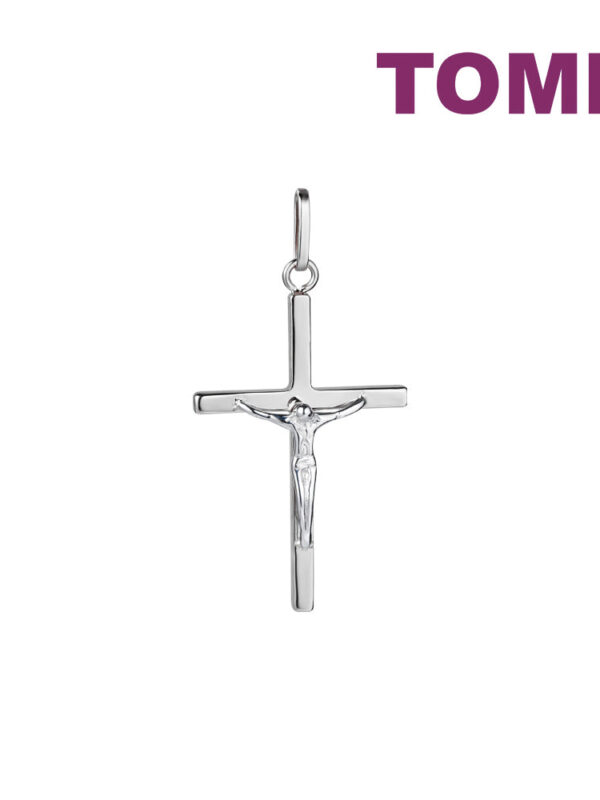 TOMEI Jesus Cross Pendant, White Gold 750