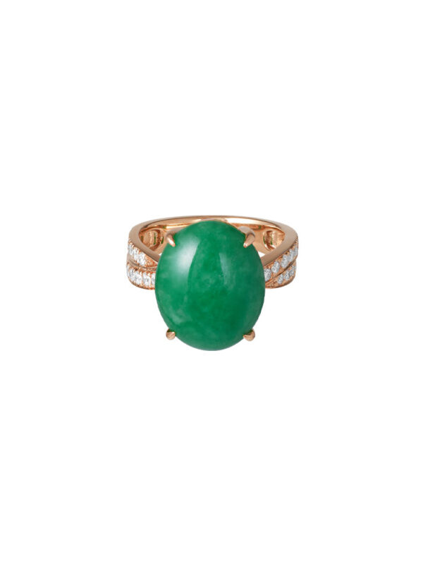 TOMEI Elliptical Jade Diamond Ring, White/Yellow Gold 750